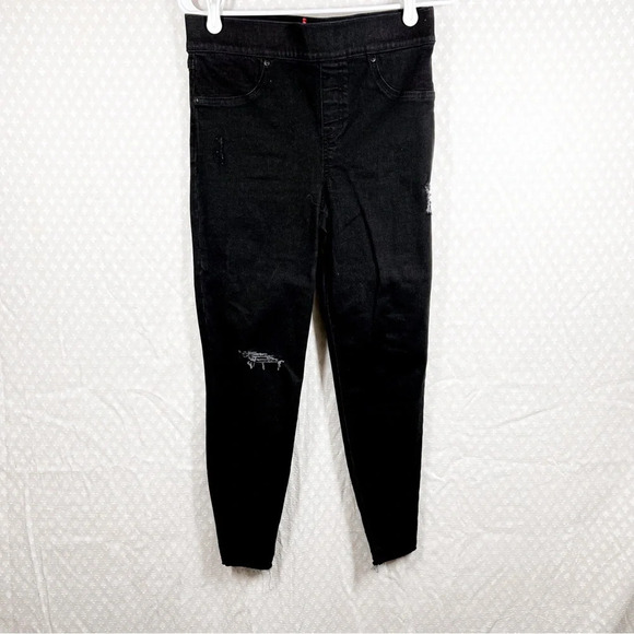 Spanx Black High Rise Distressed Pull On Skinny Jeans - Picture 2 of 4